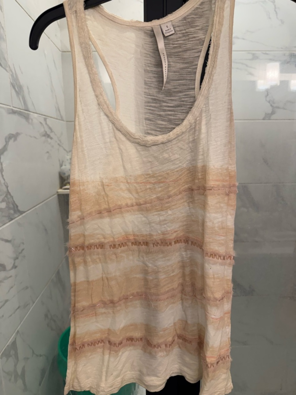 LC Lauren Conrad Cream Striped Fringe Racerback Tank